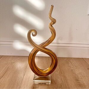 Dancing Yellow Brown‎ Swirl Murano Style Sculpture Art Glass Deco ~ 13.5” H